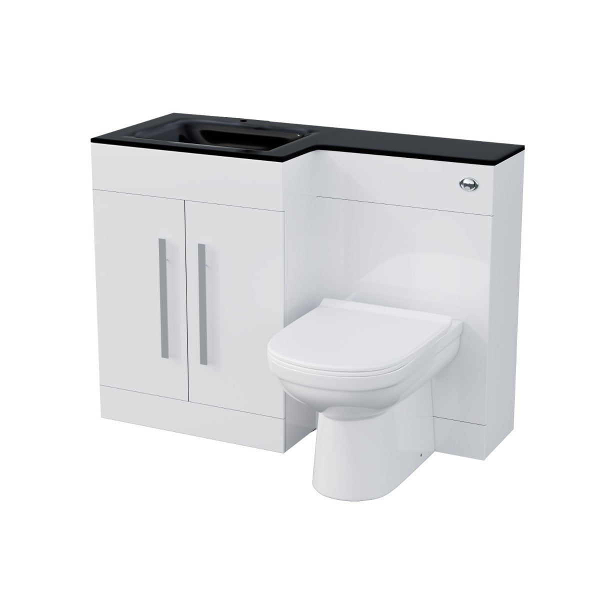 Aric 1100mm Vanity Basin Unit, WC Unit & Elso Back to Wall Toilet White with Black Basin