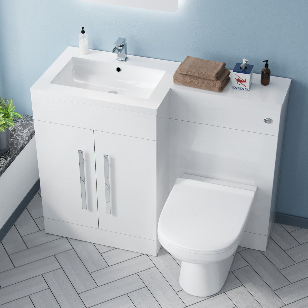 Aric 1100mm Vanity Basin Unit, WC Unit & Debra Back To Wall Toilet White