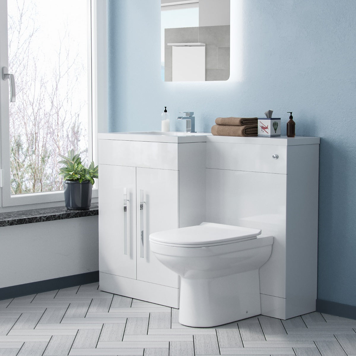 Aric 1100mm Vanity Basin Unit, WC Unit & Debra Back To Wall Toilet White