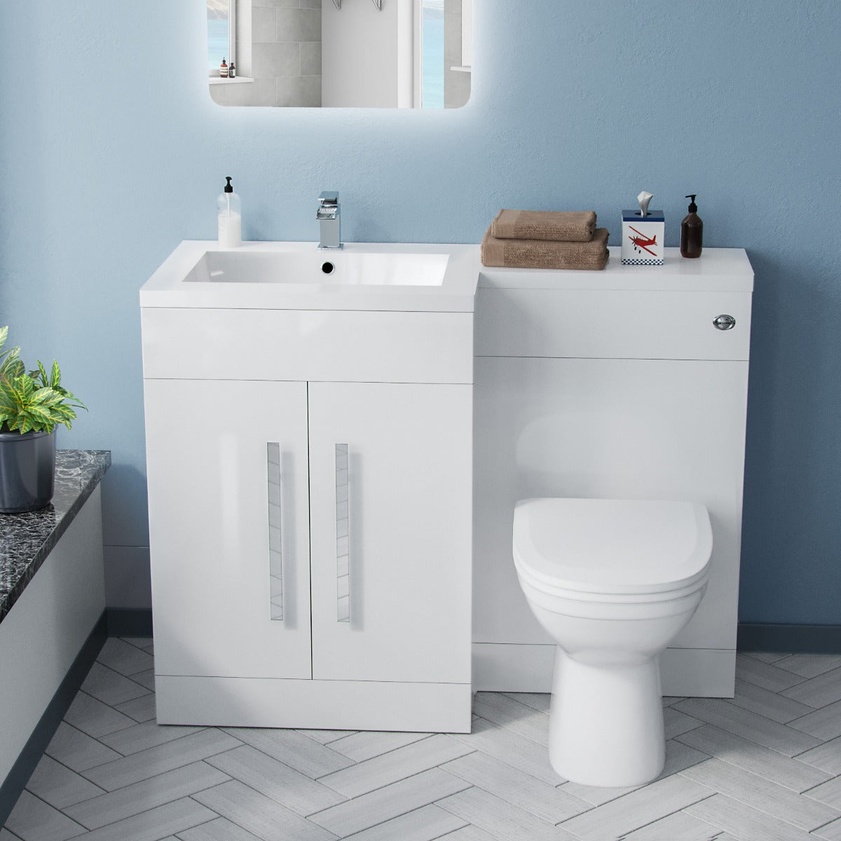 Aric 1100 mm L Shape WC LH Vanity Suite Unit BTW Toilet White Square