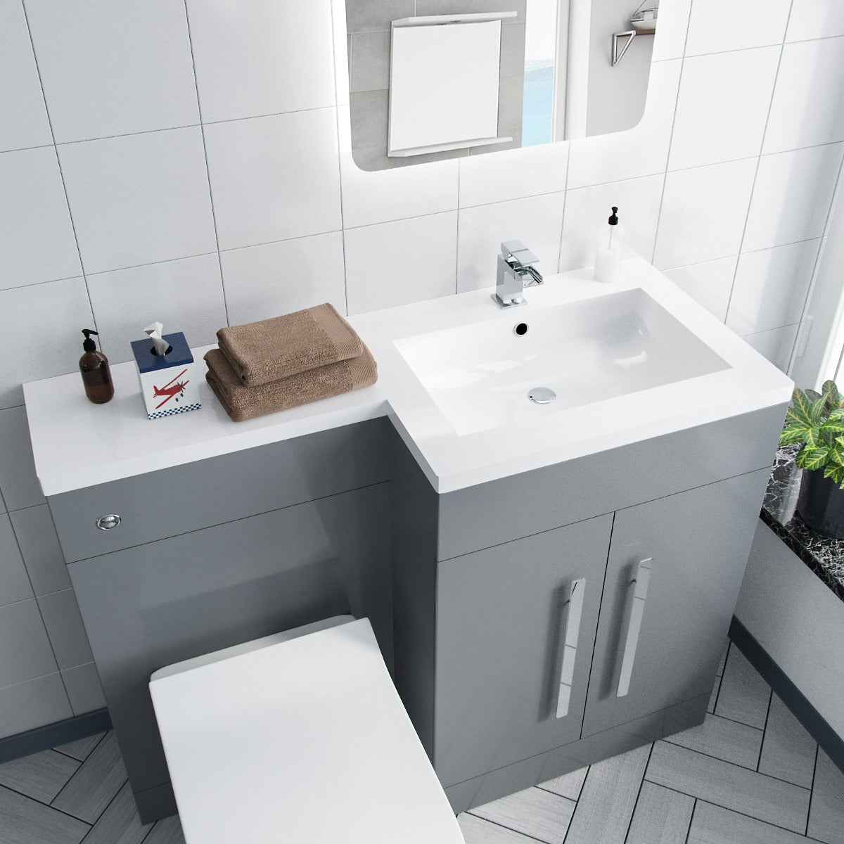 Aric Grey 1100mm RH Basin Vanity Cabinet & BTW Curved Toilet Flat Pack