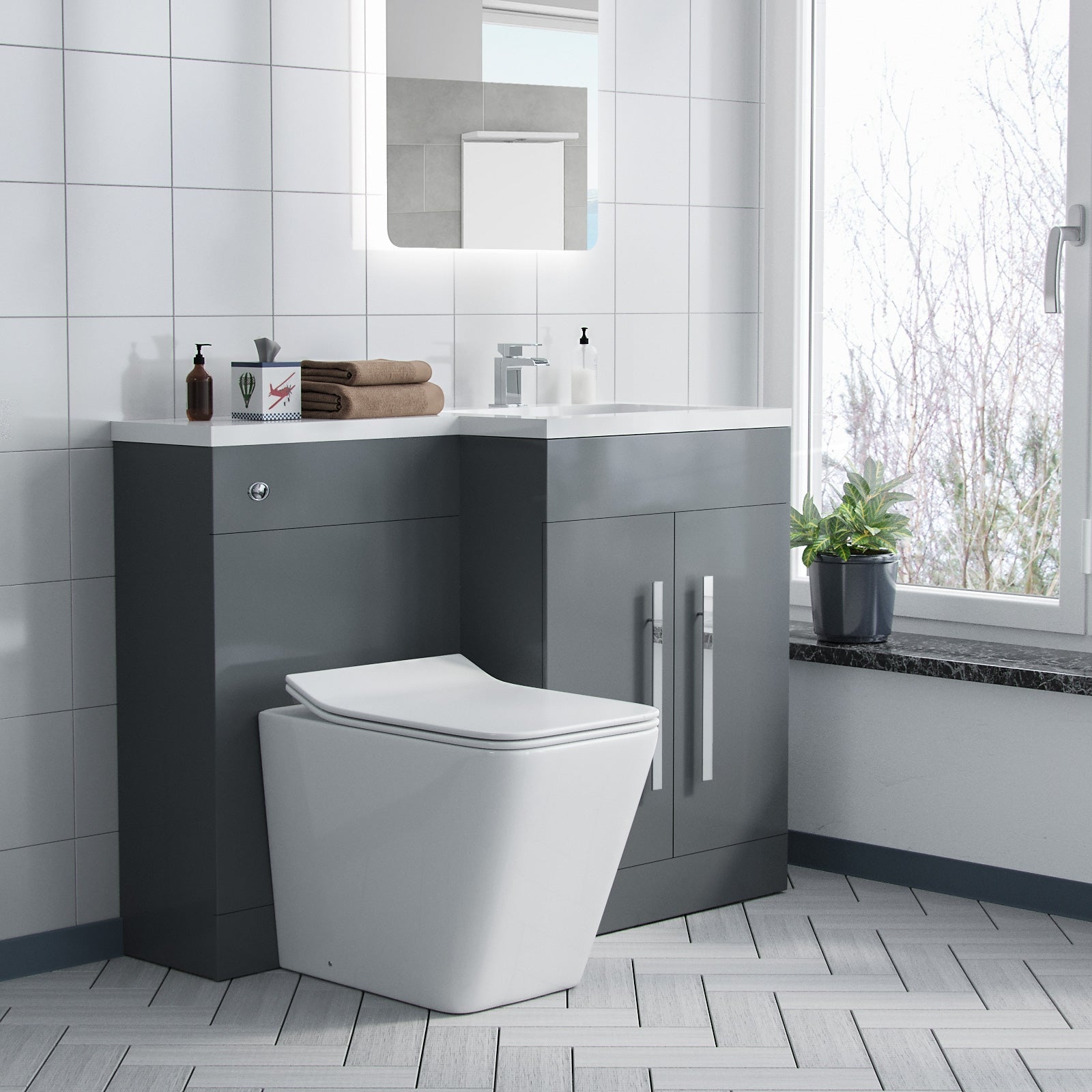 Aric RH 1100mm Vanity Basin Unit, WC Unit & Elora Back To Wall Toilet Grey