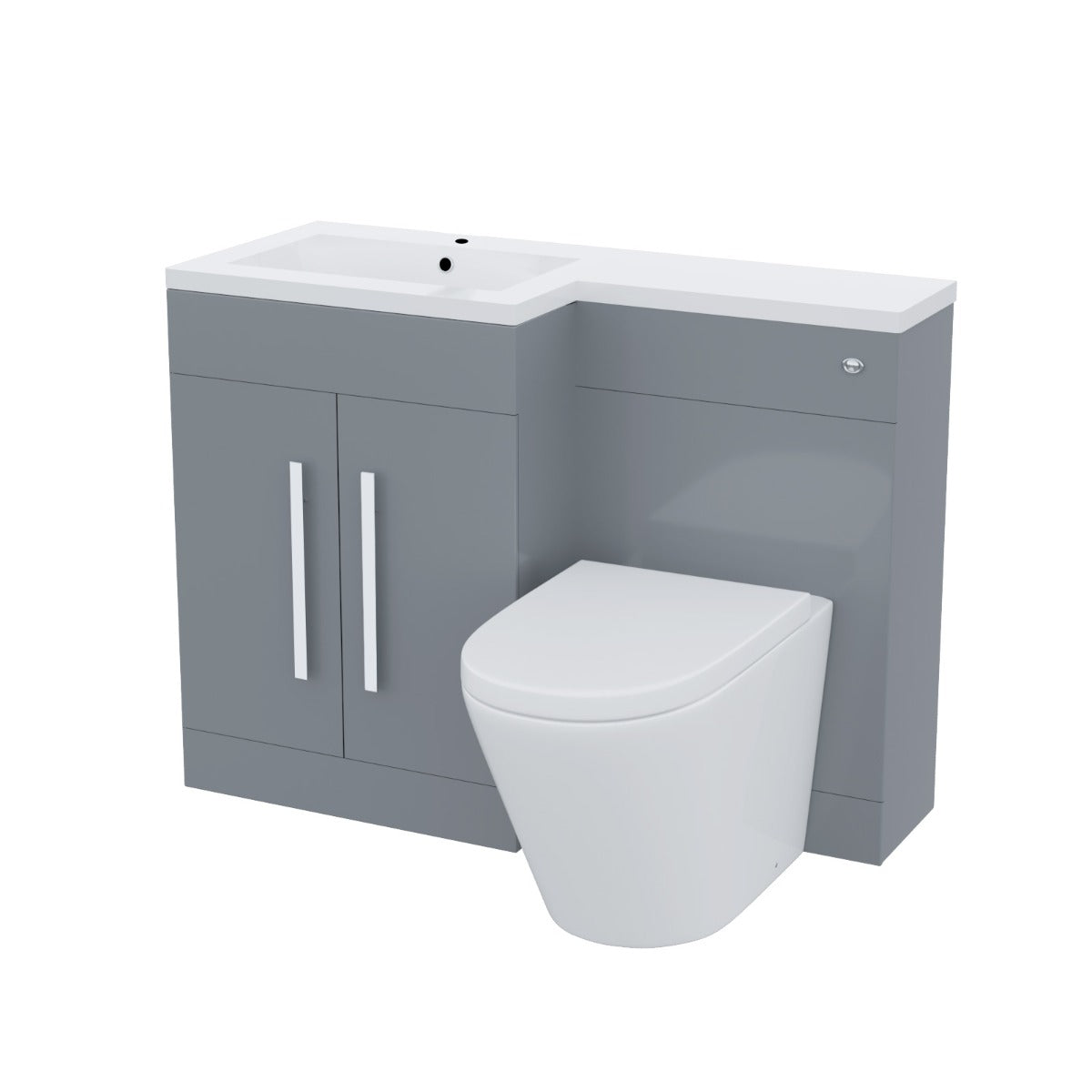 Aric 1100mm LH Bathroom Basin Combination Flat Pack Vanity Unit Grey and Ellis Back To Wall WC Toilet