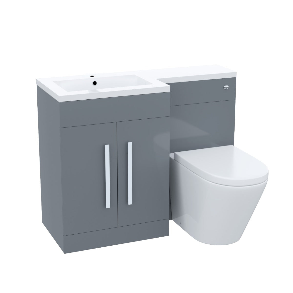 Aric 1100mm LH Bathroom Basin Combination Flat Pack Vanity Unit Grey and Ellis Back To Wall WC Toilet