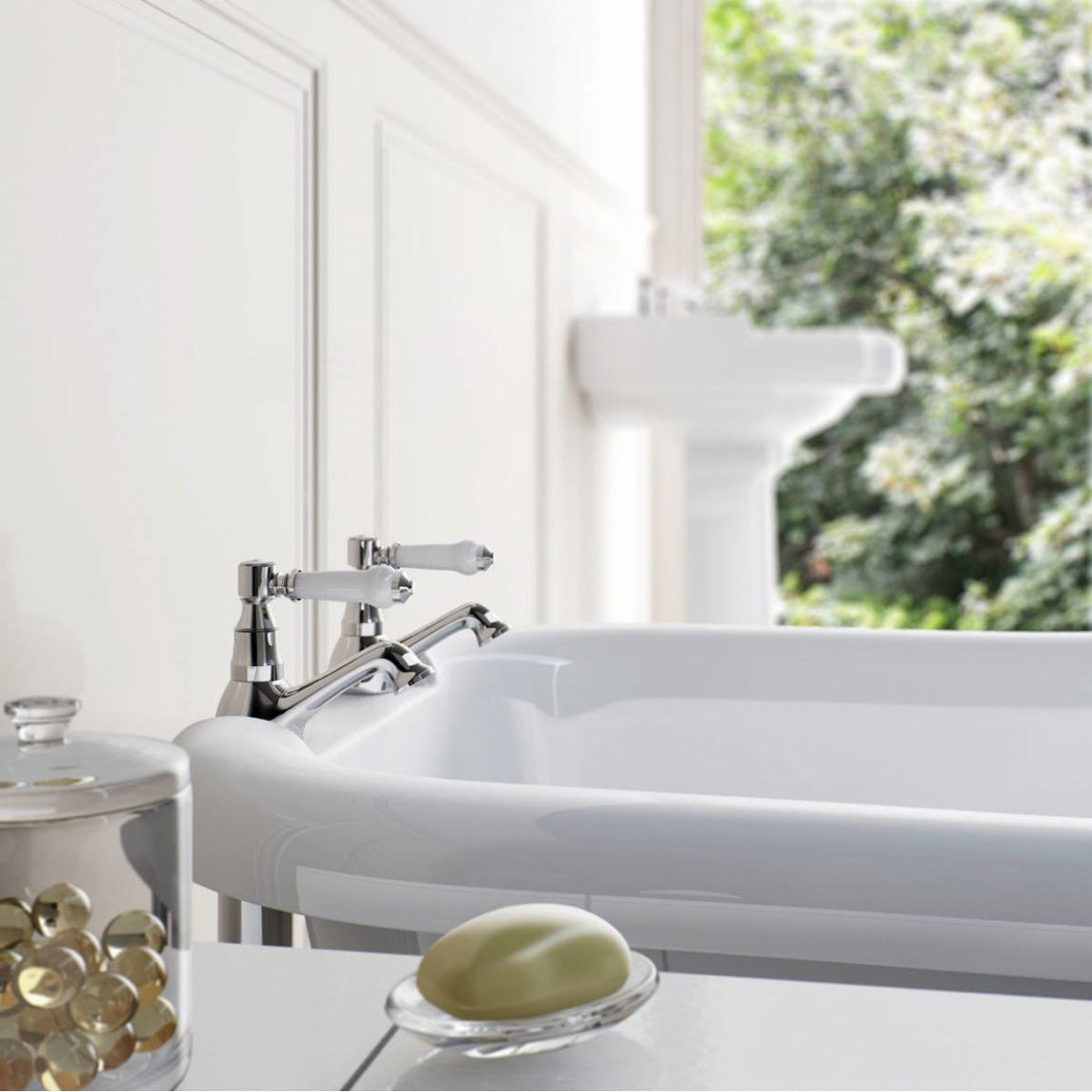 Churchill Edwardian Traditional Hot & Cold Twin Basin Taps Chrome