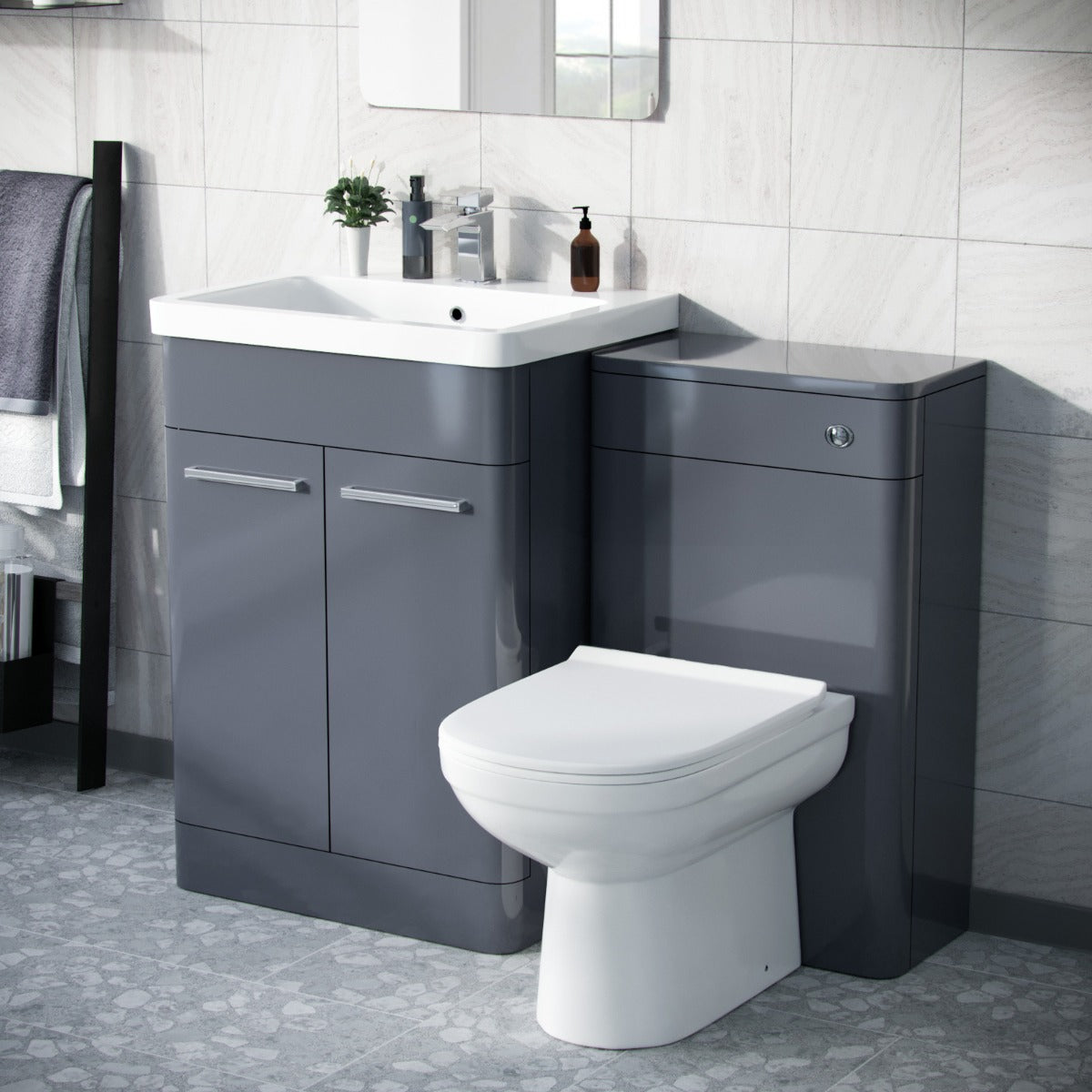 Afern  Steel Grey 1100mm Freestanding Basin Vanity Unit, WC Unit & BTW Toilet