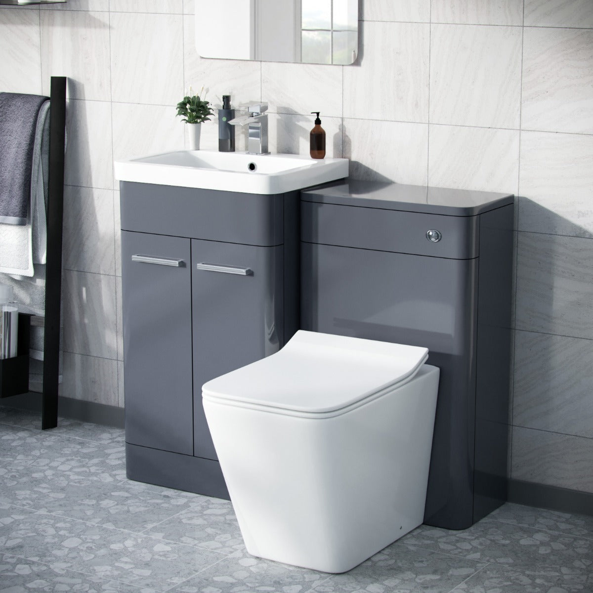 Afern Grey 1000mm Vanity Cabinet with WC Unit And Rimless Toilet