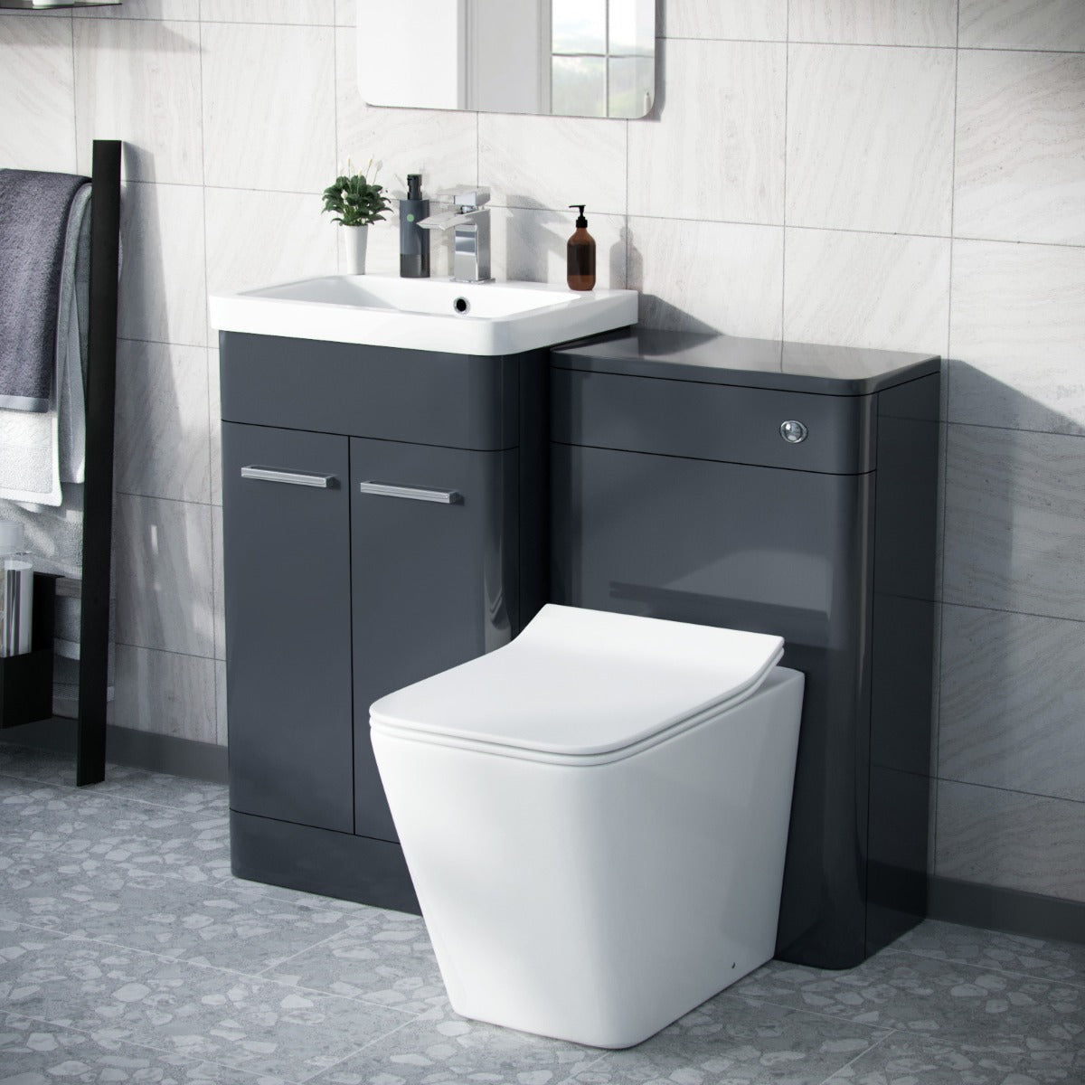 Afern Anthracite 1000mm Vanity Cabinet with WC Unit And Rimless BTW Toilet
