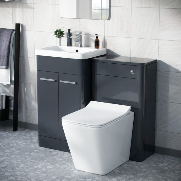 Afern Anthracite 1000mm Vanity Cabinet with WC Unit And Rimless BTW Toilet