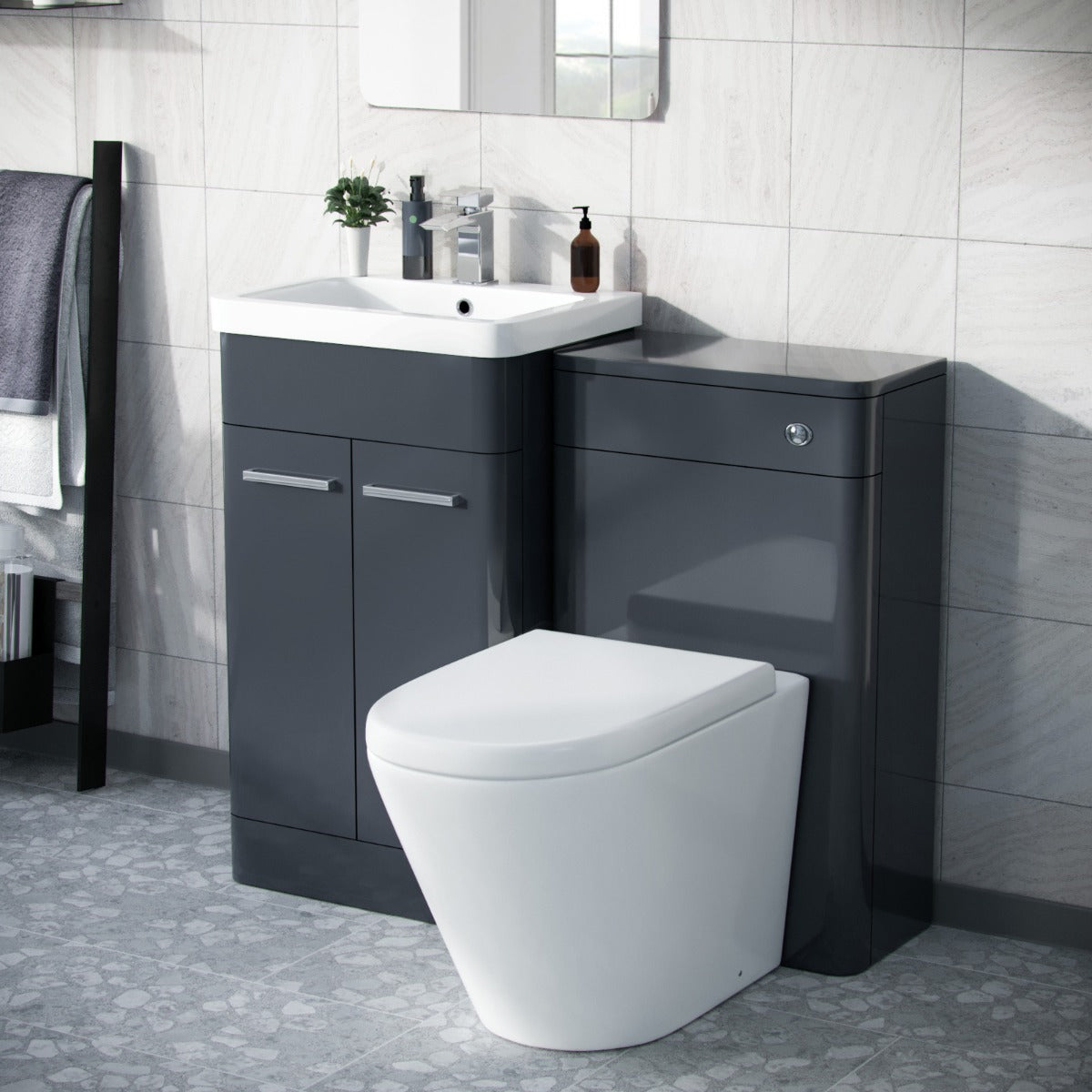 Afern Anthracite 1000mm Vanity Cabinet, WC Unit Rimless BTW Toilet