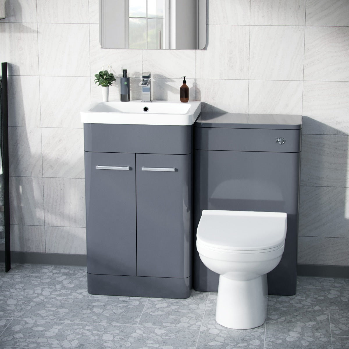 Afern Steel Grey 500mm Vanity Basin Unit, WC Unit & Elso Back to Wall Toilet