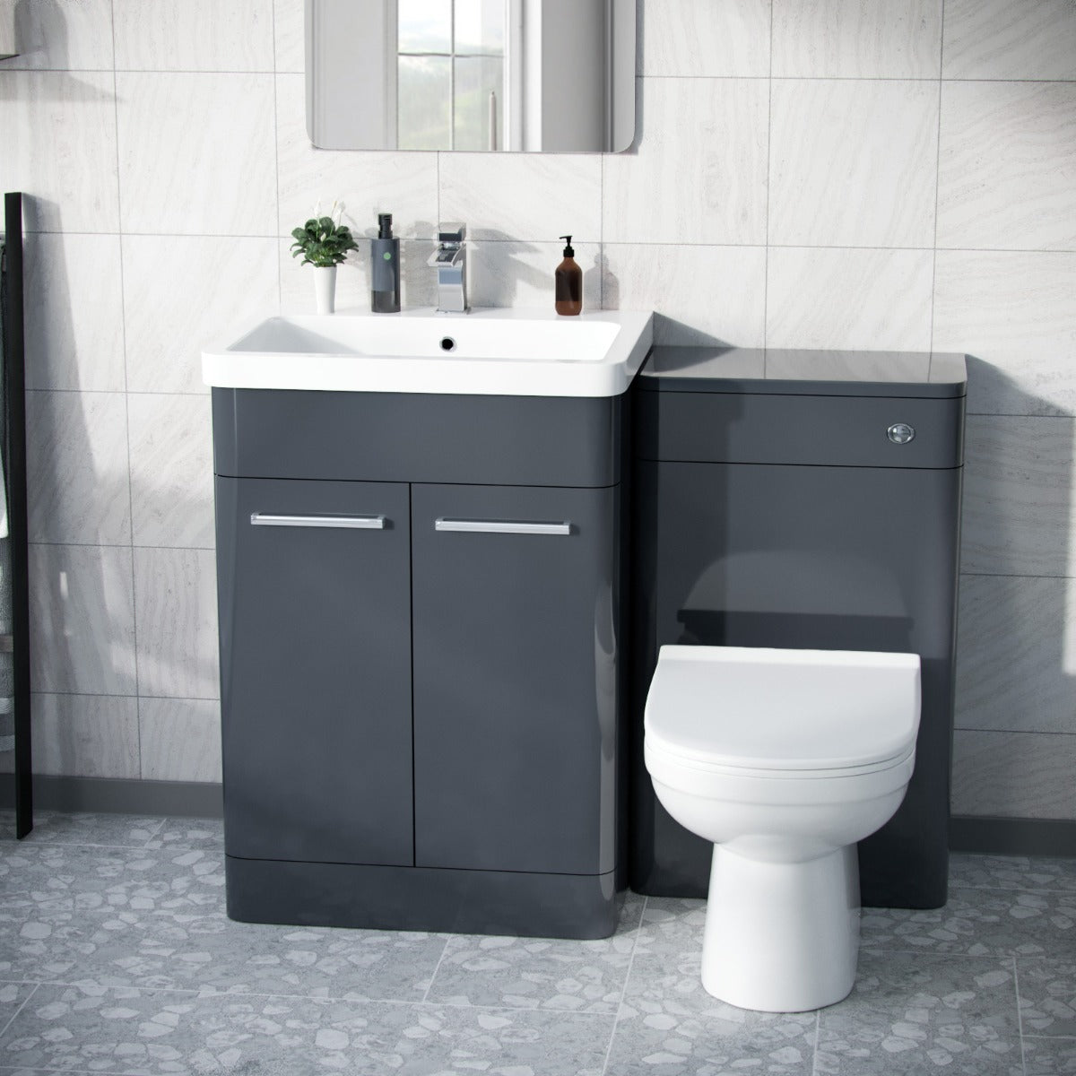 Afern Anthracite 600mm Vanity Basin Unit, WC Unit & Elso Back to Wall Toilet
