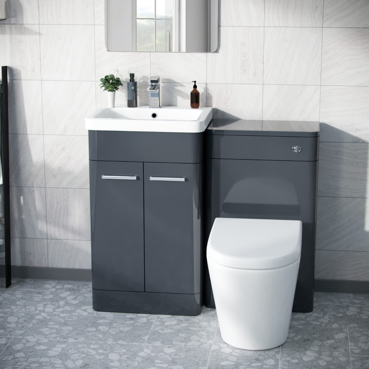 Afern 1000mm Vanity Cabinet, WC Unit Rimless BTW Toilet Dark Grey