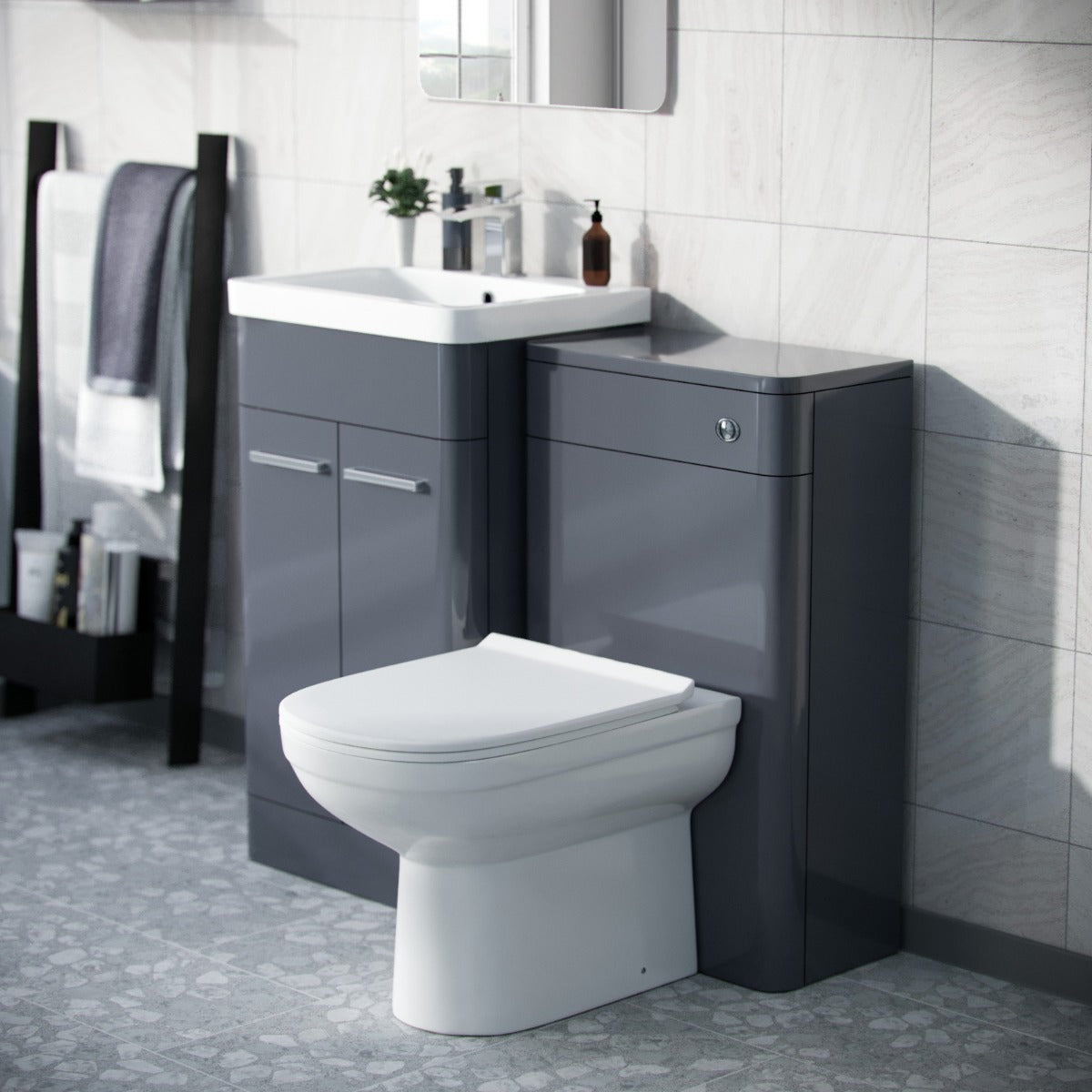 Afern Steel Grey 500mm Vanity Basin Unit, WC Unit & Elso Back to Wall Toilet