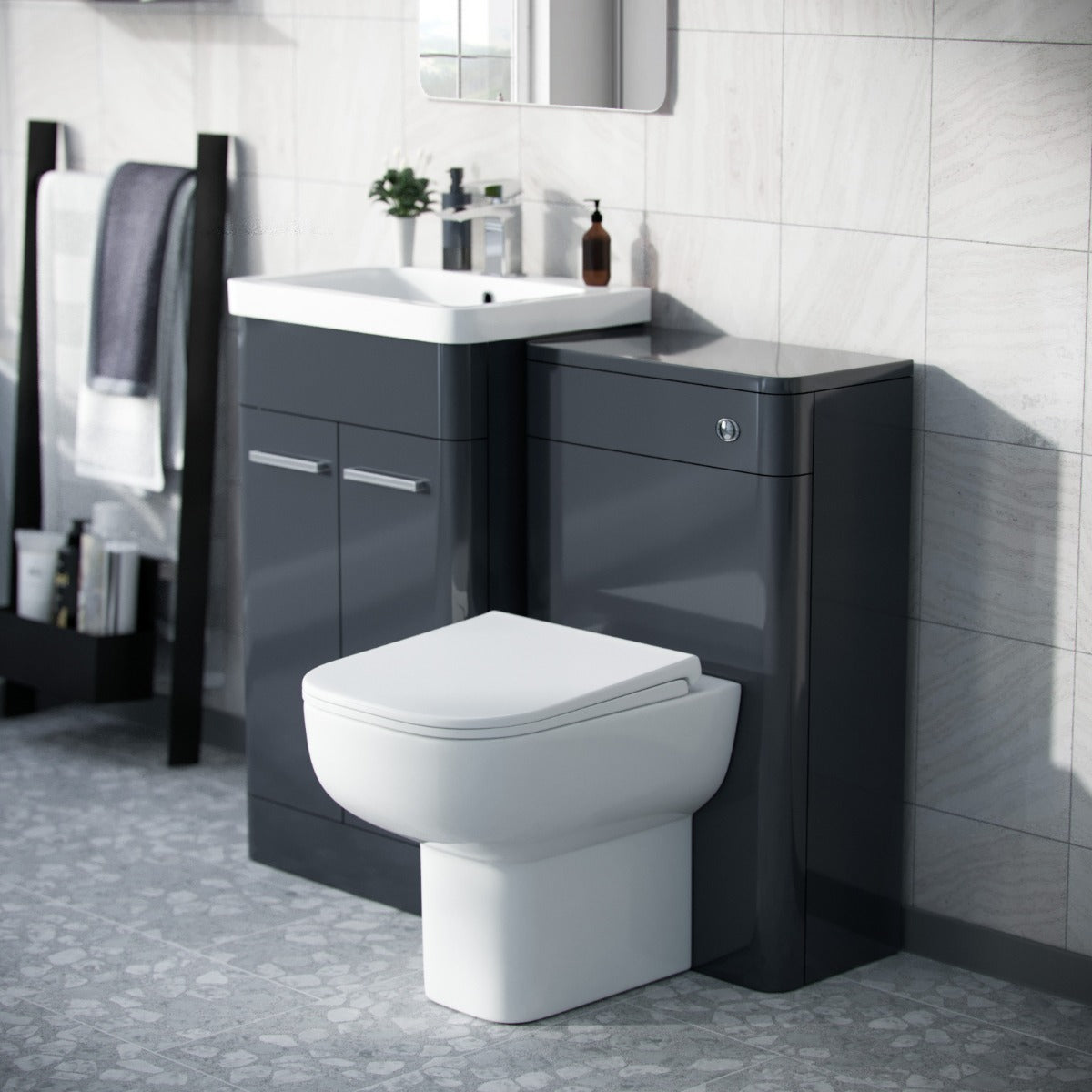 Afern Anthracite 1000mm Vanity Cabinet with WC Unit And Back To Wall Toilet
