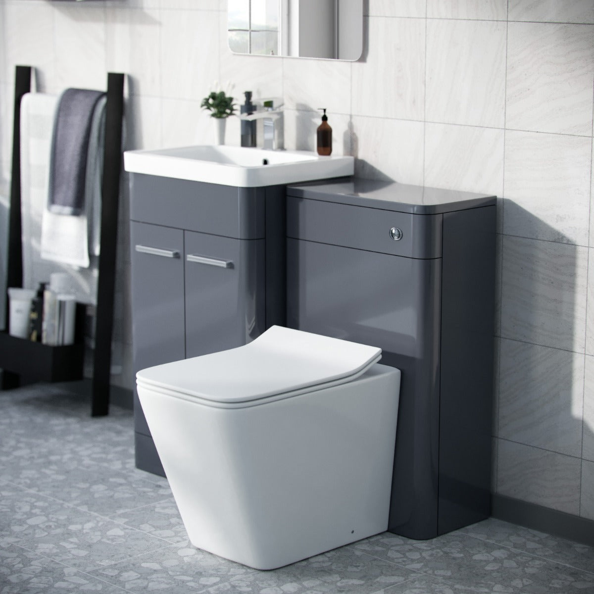 Afern Grey 1000mm Vanity Cabinet with WC Unit And Rimless Toilet