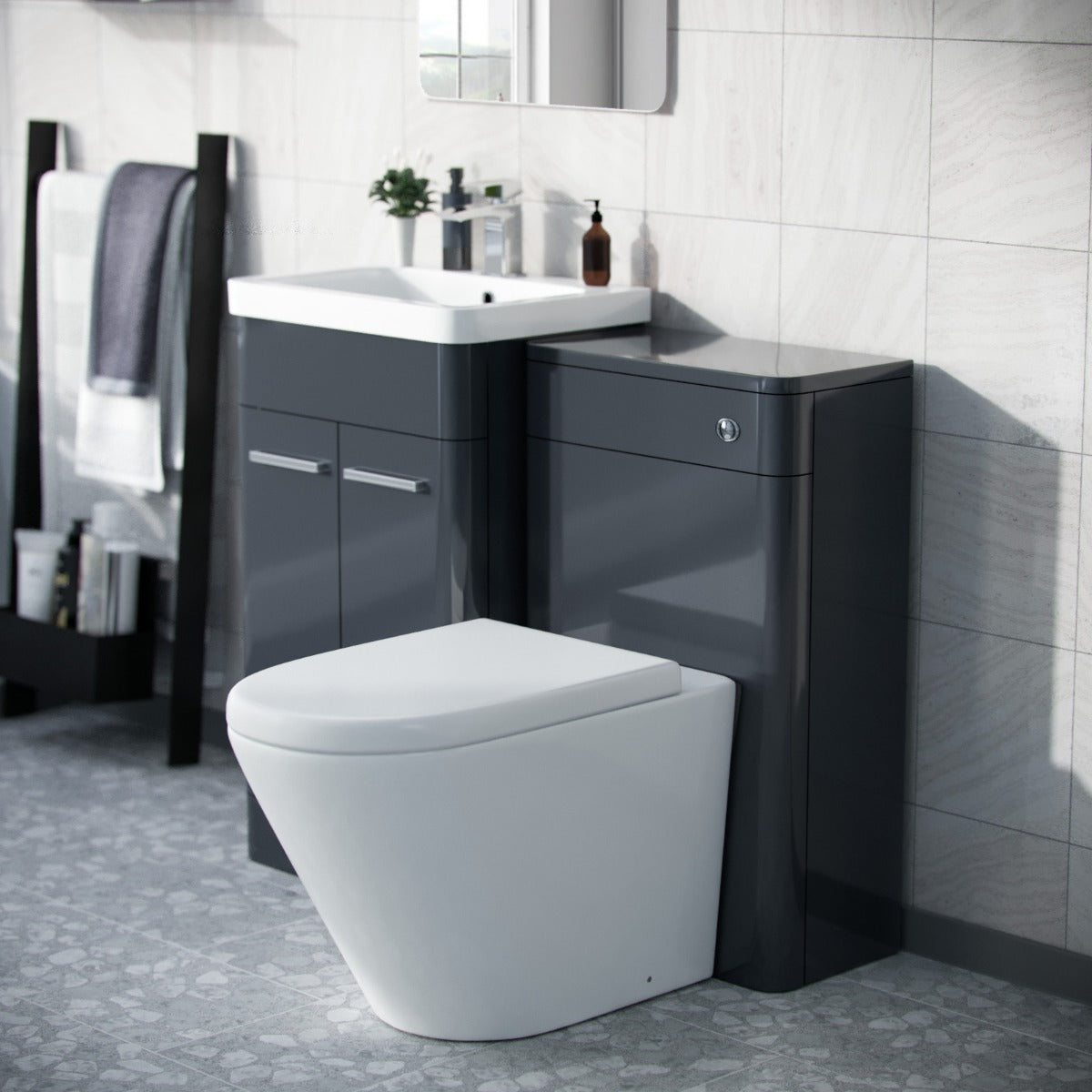 Afern 1000mm Vanity Cabinet, WC Unit Rimless BTW Toilet Dark Grey