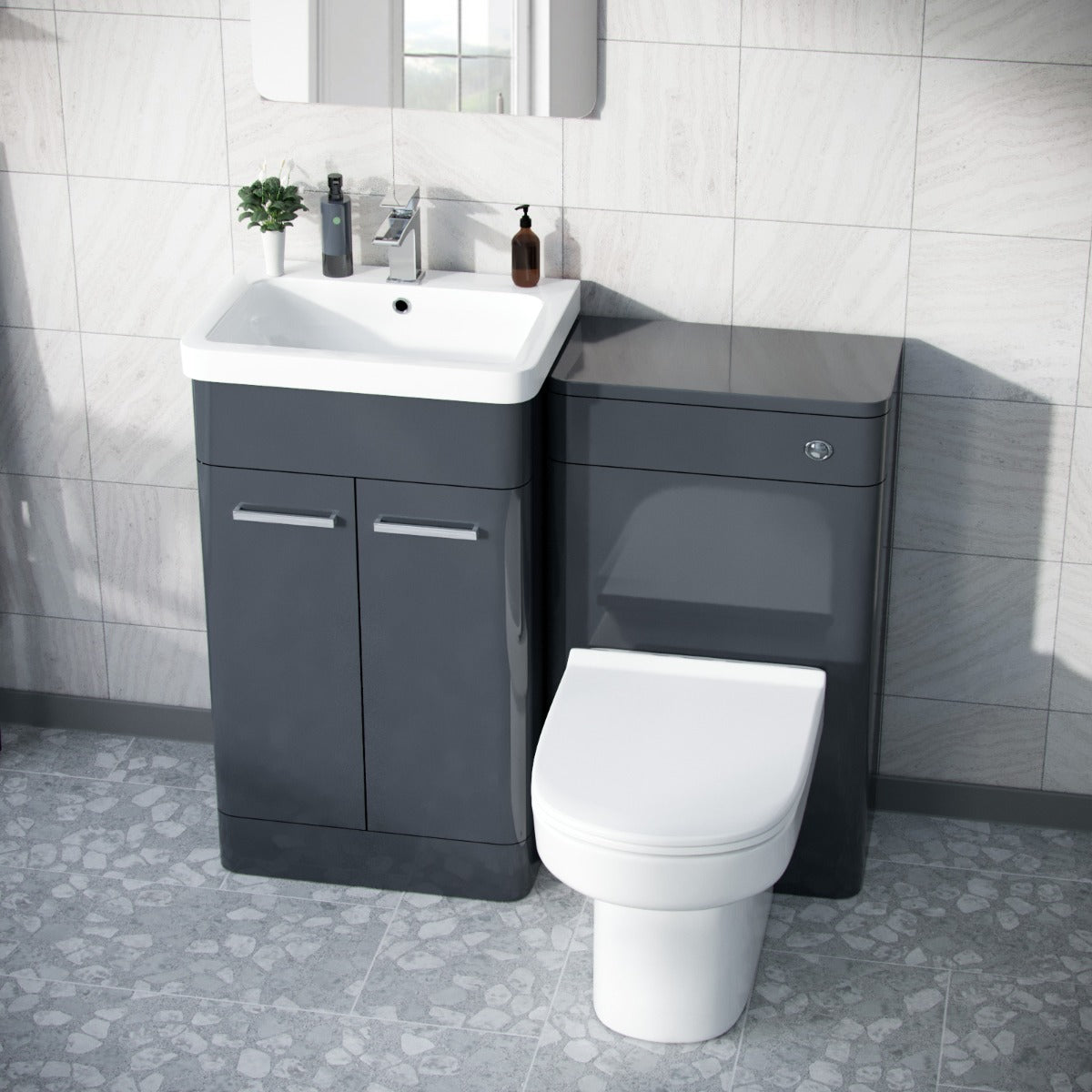 Afern Anthracite 1000mm Vanity Cabinet with WC Unit And Back To Wall Toilet