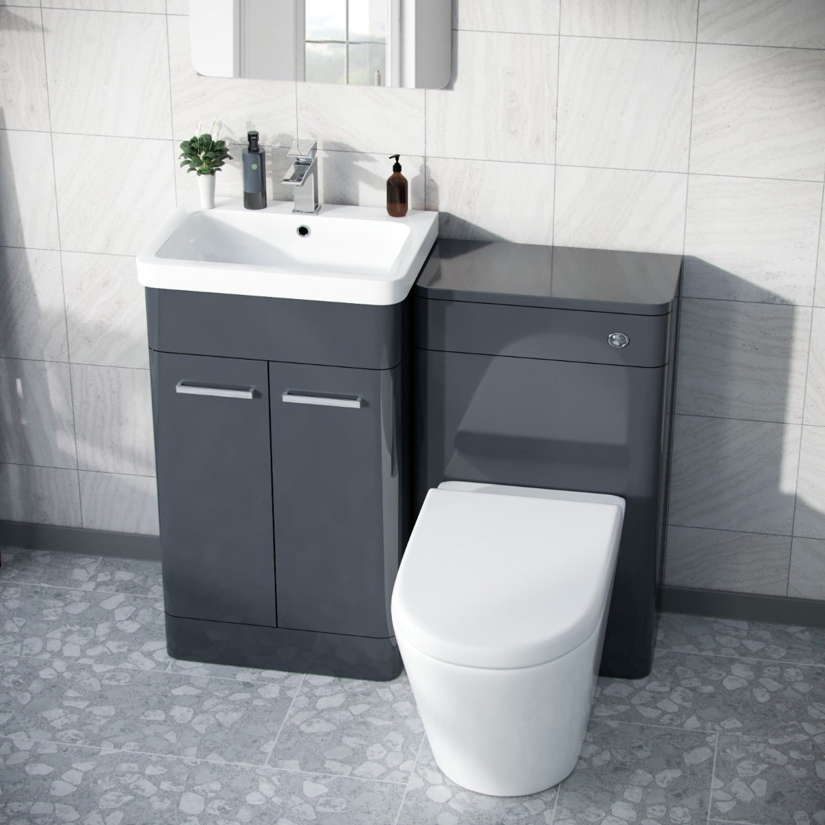 Afern 1000mm Vanity Cabinet, WC Unit Rimless BTW Toilet Dark Grey