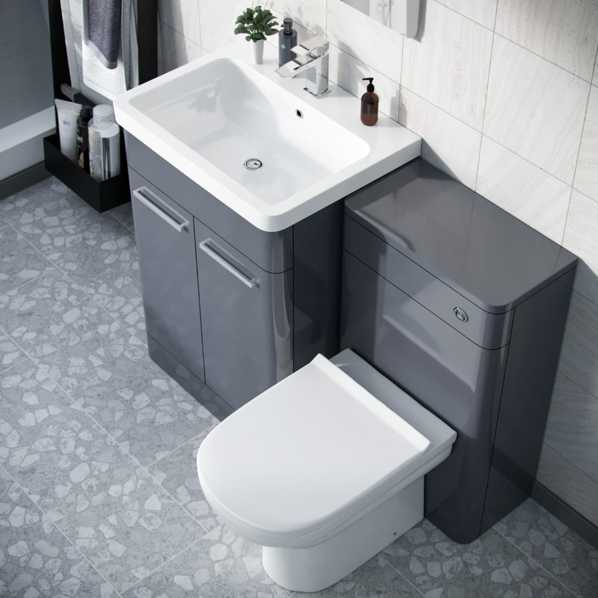 Afern  Steel Grey 1100mm Freestanding Basin Vanity Unit, WC Unit & BTW Toilet