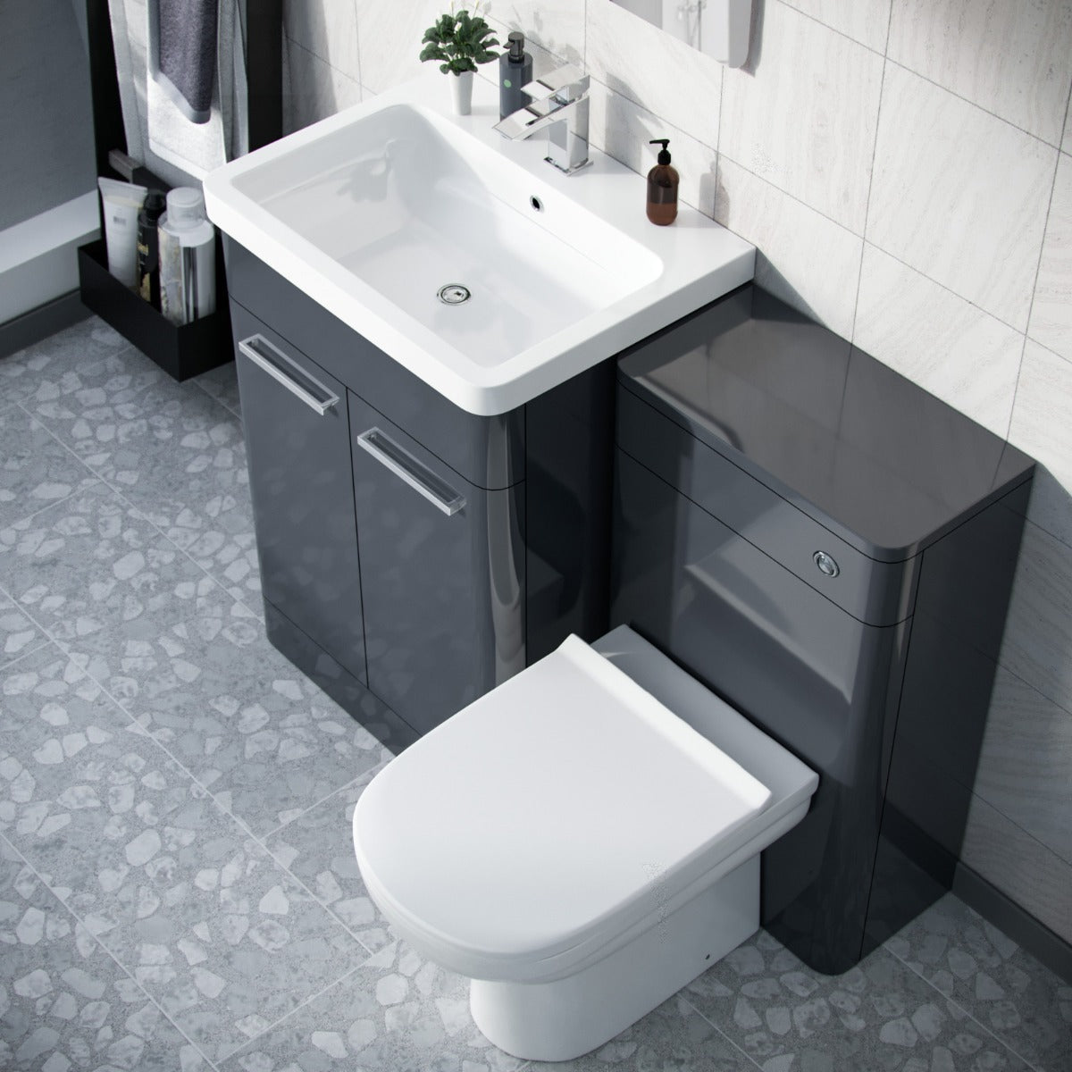 Afern Anthracite 600mm Vanity Basin Unit, WC Unit & Elso Back to Wall Toilet