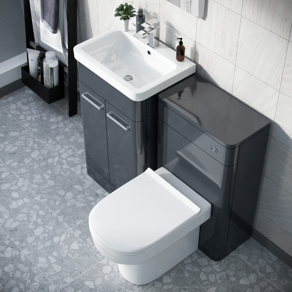 Afern Anthracite 1000mm Vanity Cabinet with WC Unit And Back To Wall Toilet