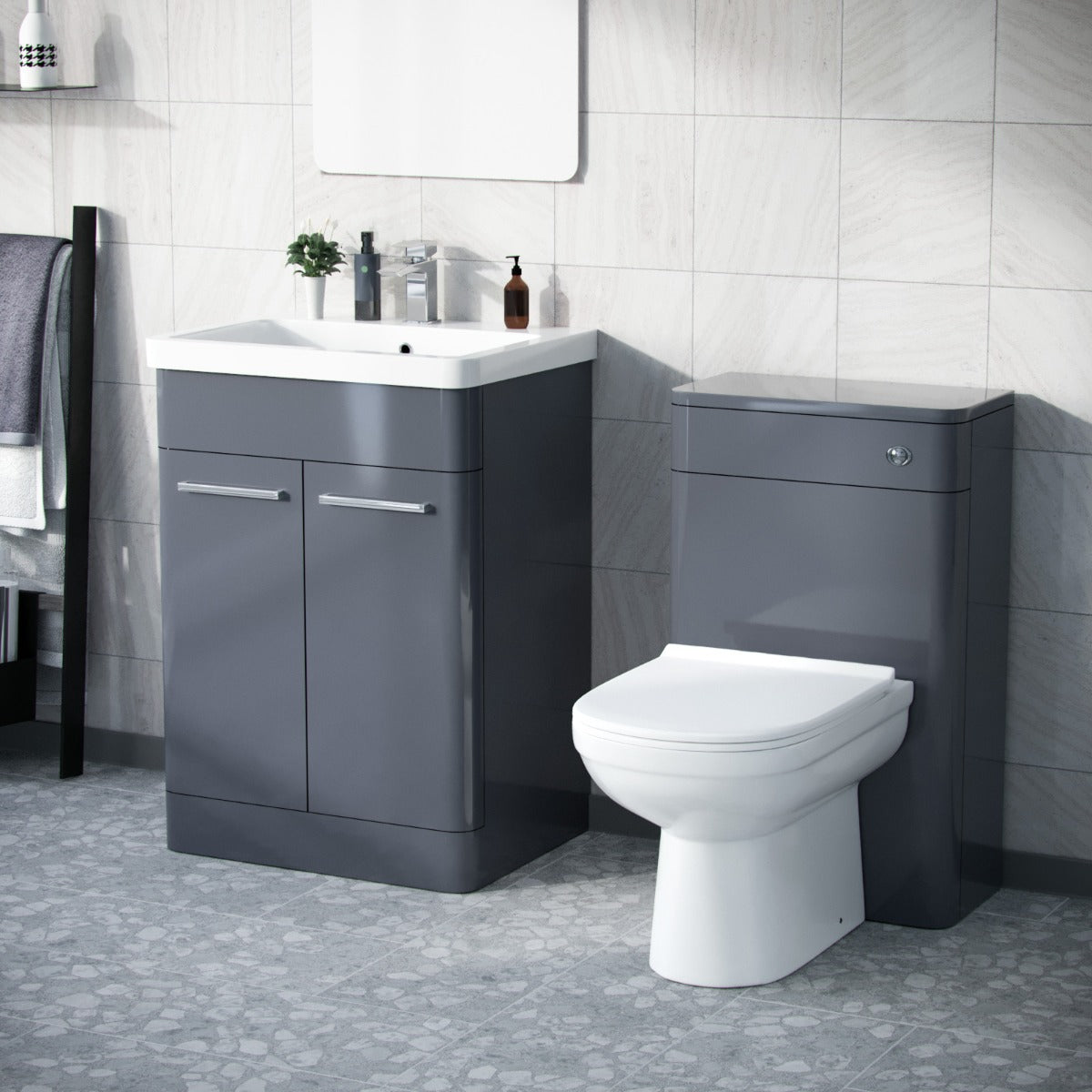 Afern  Steel Grey 1100mm Freestanding Basin Vanity Unit, WC Unit & BTW Toilet