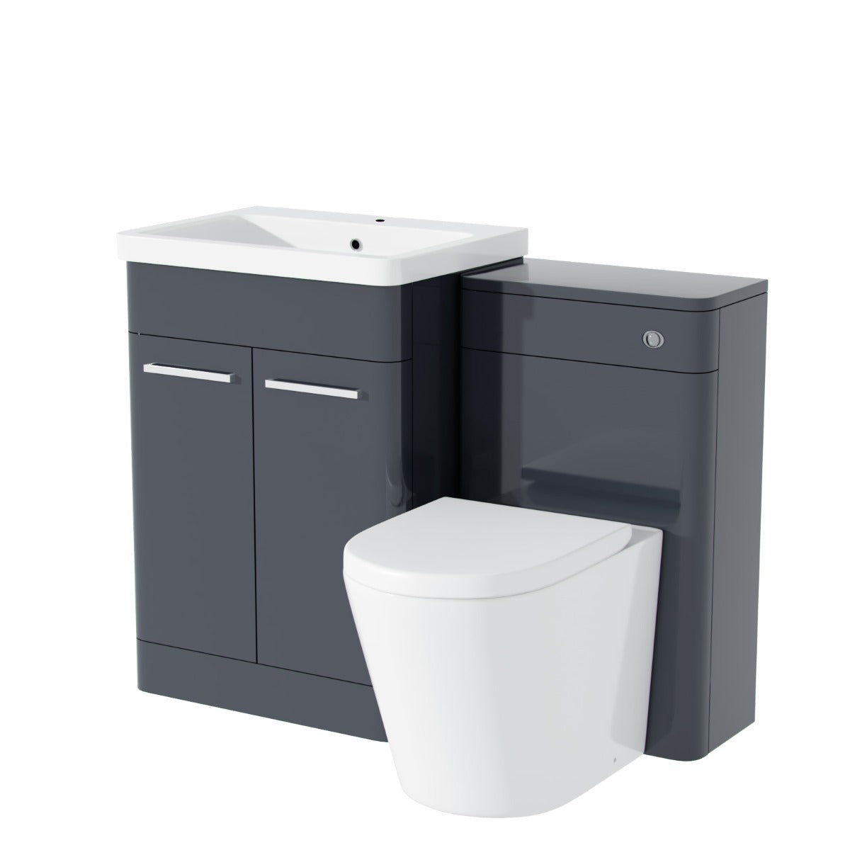 Afern Anthracite 600mm Vanity Basin Unit, WC Unit & Round Back to Wall Toilet