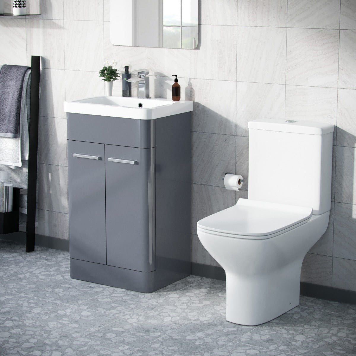 Afern 500mm Floorstanding Vanity Basin Unit & Rimless Close Coupled To