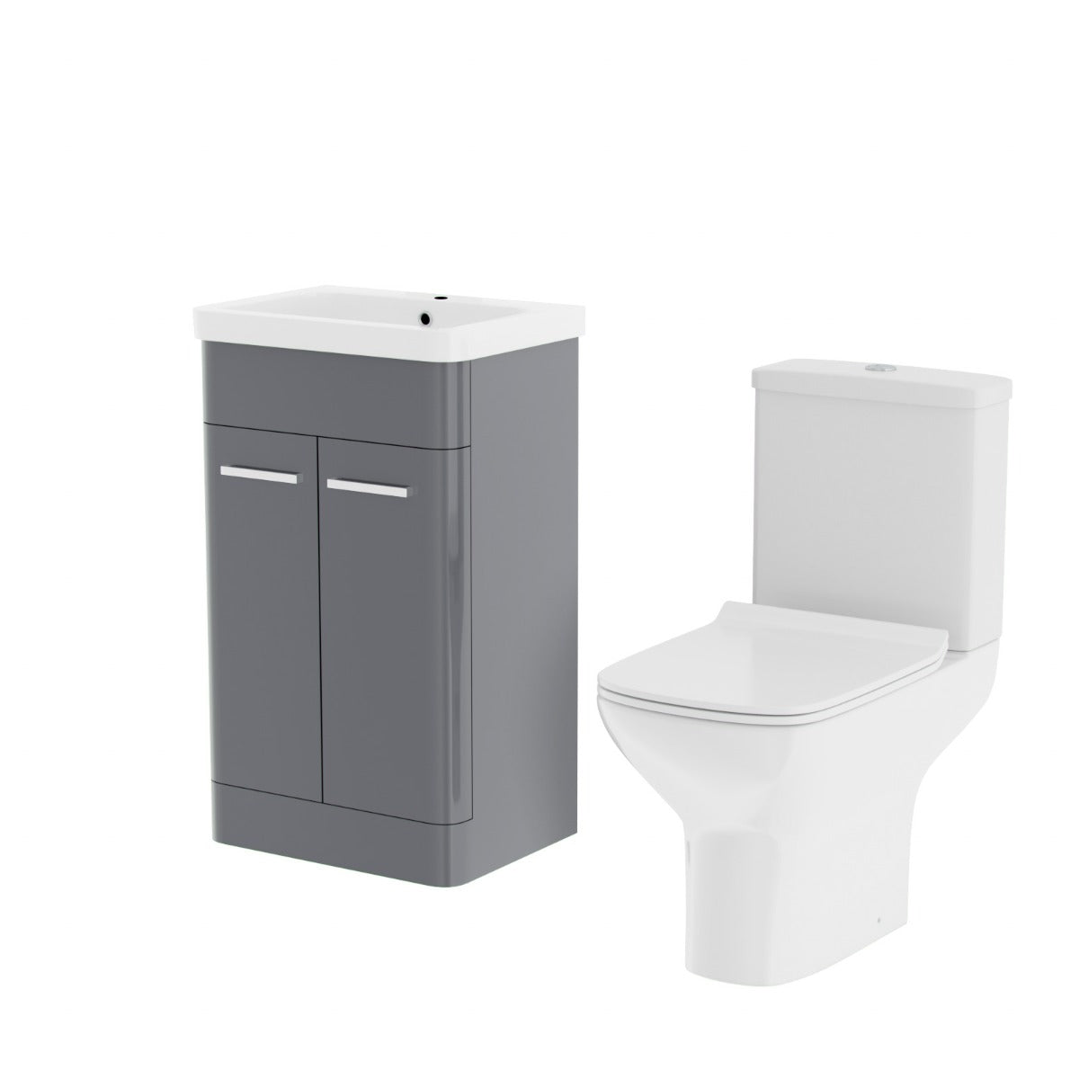 Afern 500mm Floorstanding Vanity Basin Unit & Rimless Close Coupled Toilet Steel Grey