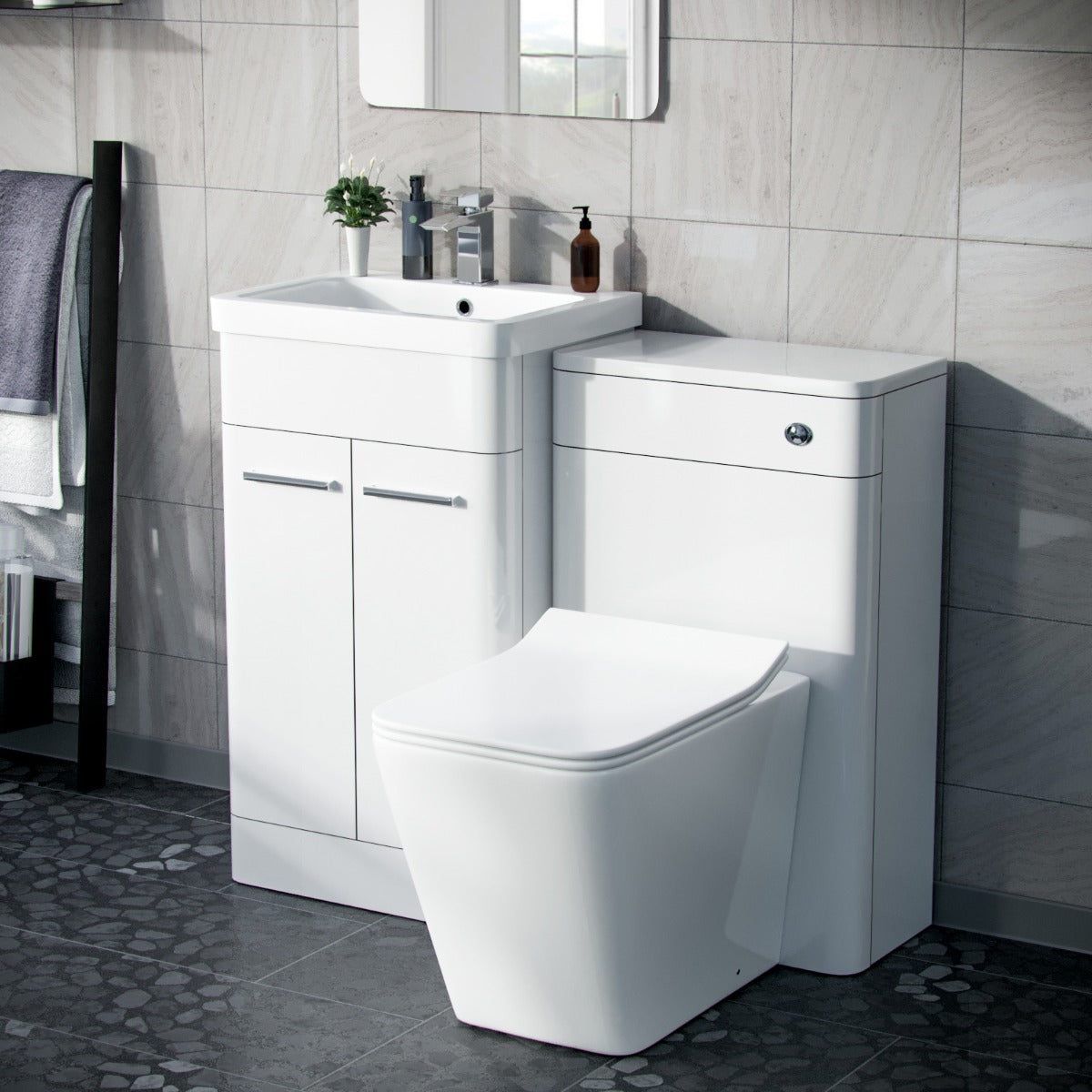 Afern White 1000mm Vanity Cabinet with WC Unit And Back To Wall Toilet