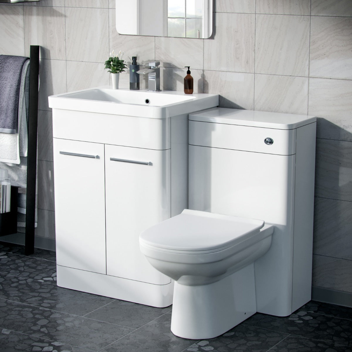 Afern 600mm Vanity Basin Unit, WC Unit & Elso Back to Wall Toilet White