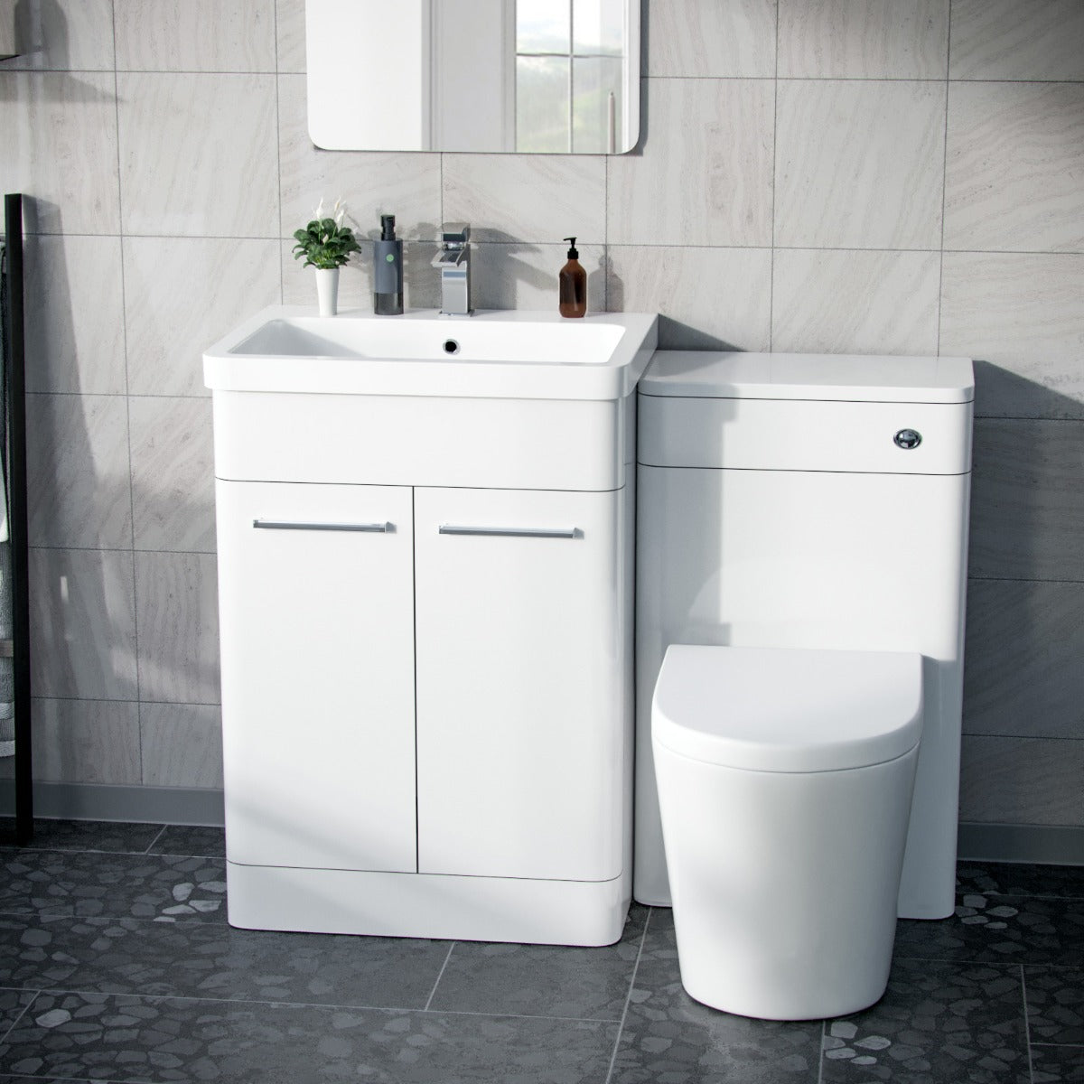 Afern 600mm Vanity Basin Unit, WC Unit & Round Back to Wall Toilet White