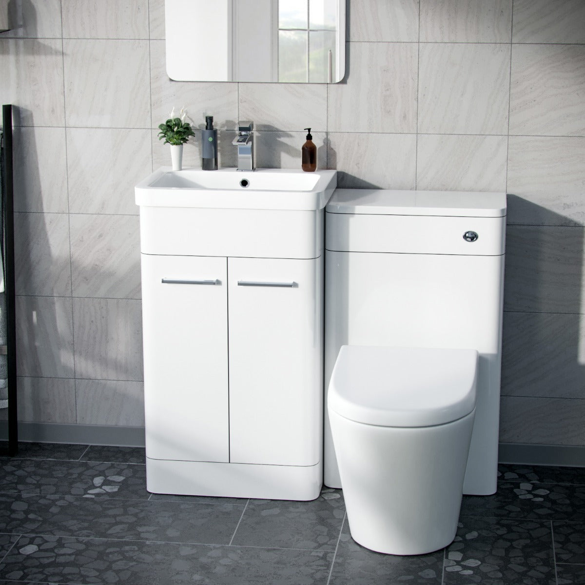 Afern 500mm Vanity Unit, WC Unit And Round BTW Toilet Gloss White