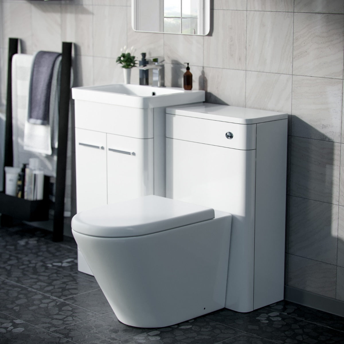 Afern 500mm Vanity Unit, WC Unit And Round BTW Toilet Gloss White