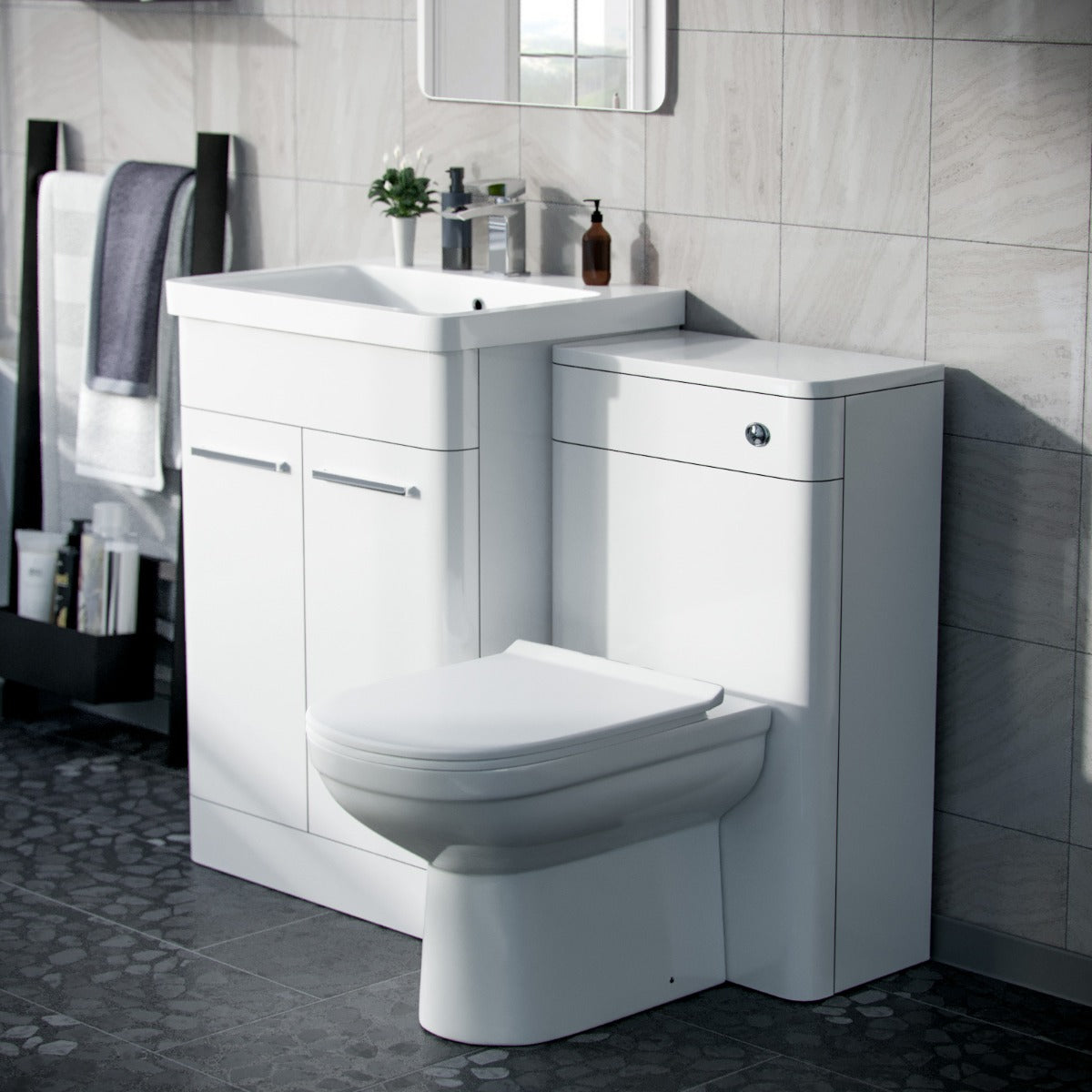 Afern 600mm Vanity Basin Unit, WC Unit & Elso Back to Wall Toilet White