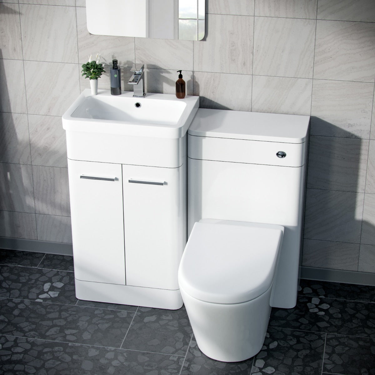 Afern 500mm Vanity Unit, WC Unit And Round BTW Toilet Gloss White