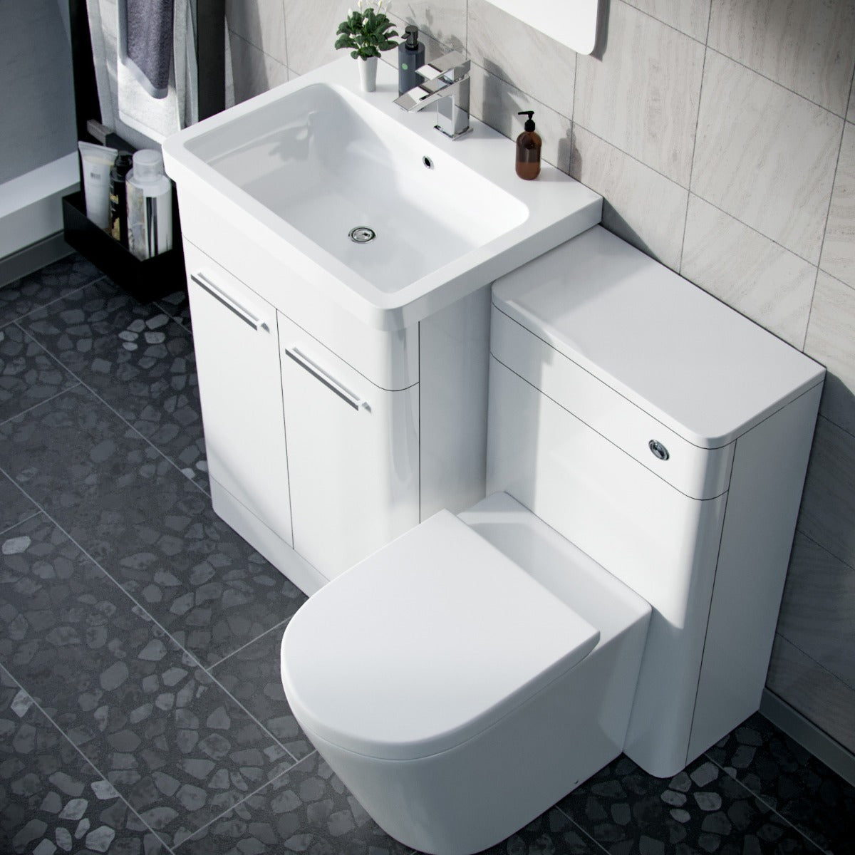 Afern 600mm Vanity Basin Unit, WC Unit & Round Back to Wall Toilet White