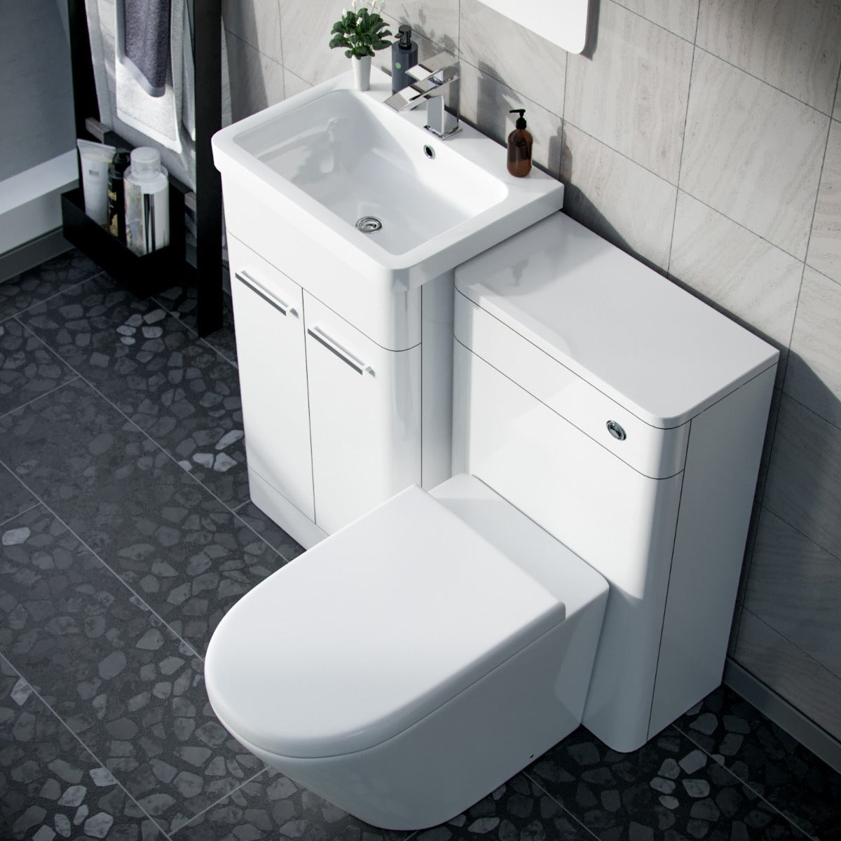 Afern 500mm Vanity Unit, WC Unit And Round BTW Toilet Gloss White