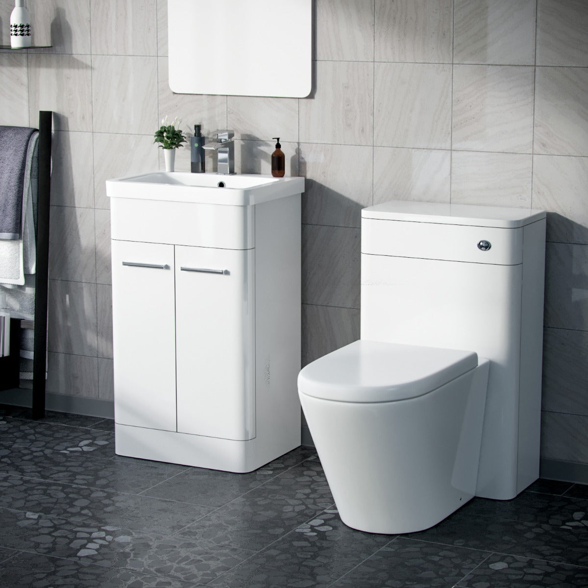 Afern 500mm Vanity Unit, WC Unit And Round BTW Toilet Gloss White