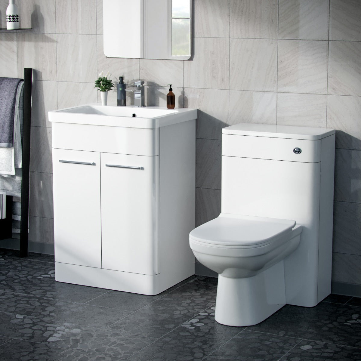 Afern 600mm Vanity Basin Unit, WC Unit & Elso Back to Wall Toilet White