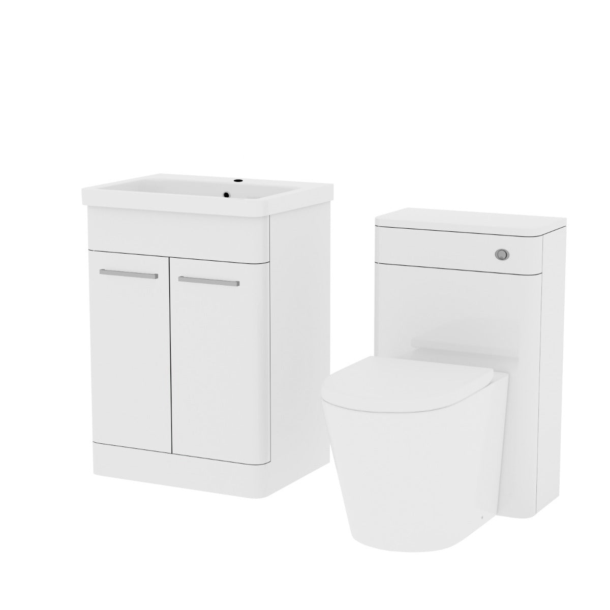 Afern 600mm Vanity Basin Unit, WC Unit & Round Back to Wall Toilet White