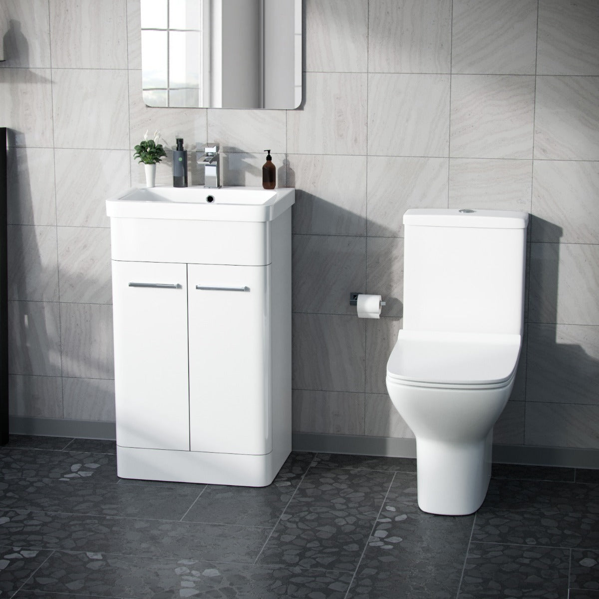 Afern 500mm Floorstanding Vanity Basin Unit & Rimless Close Coupled Toilet White
