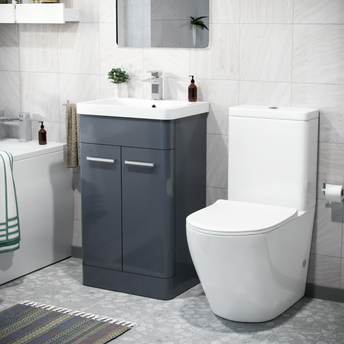 Afern 500mm Freestanding Vanity Unit and Close Coupled Rimless Toilet Anthracite