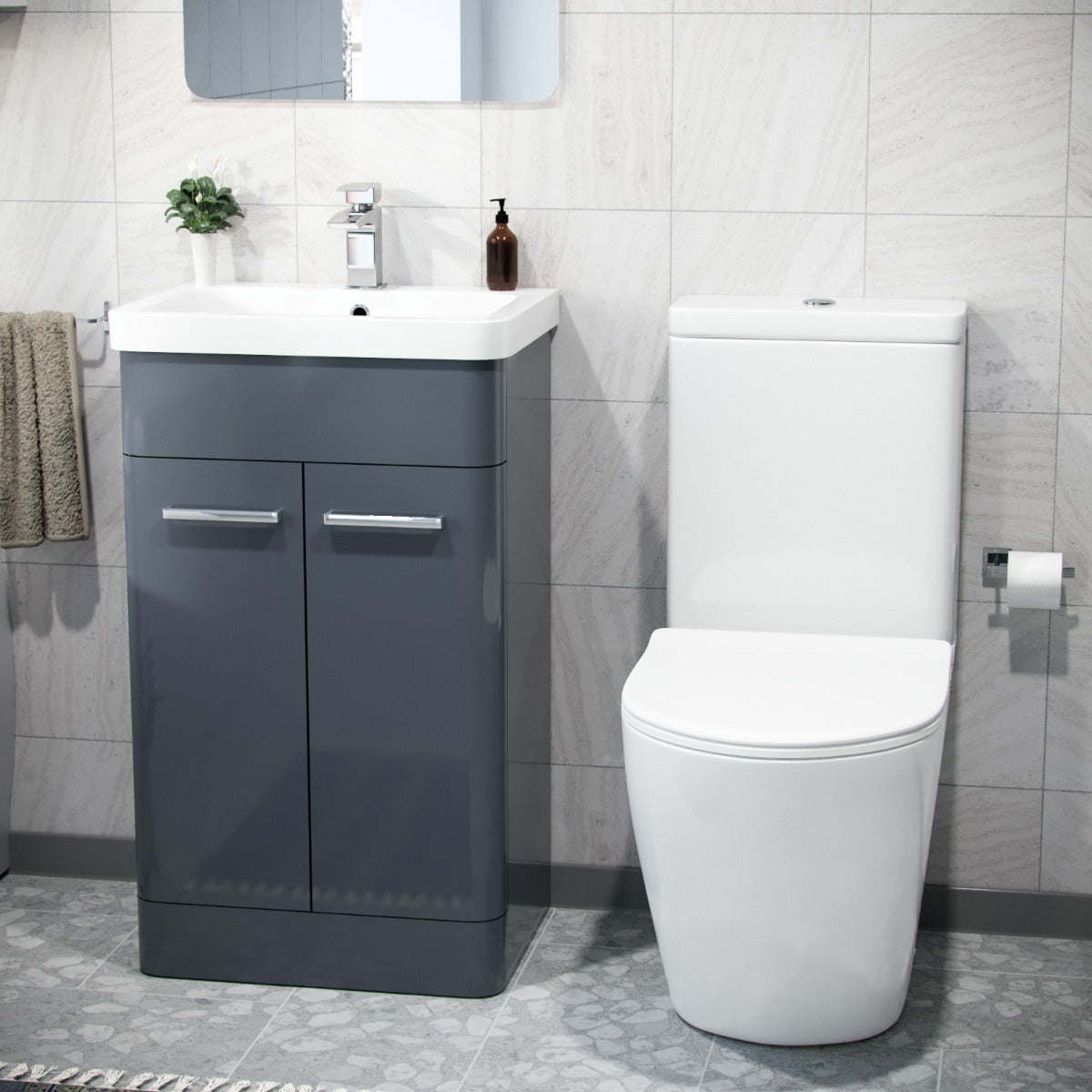 Afern 500mm Freestanding Vanity Unit and Close Coupled Rimless Toilet Anthracite