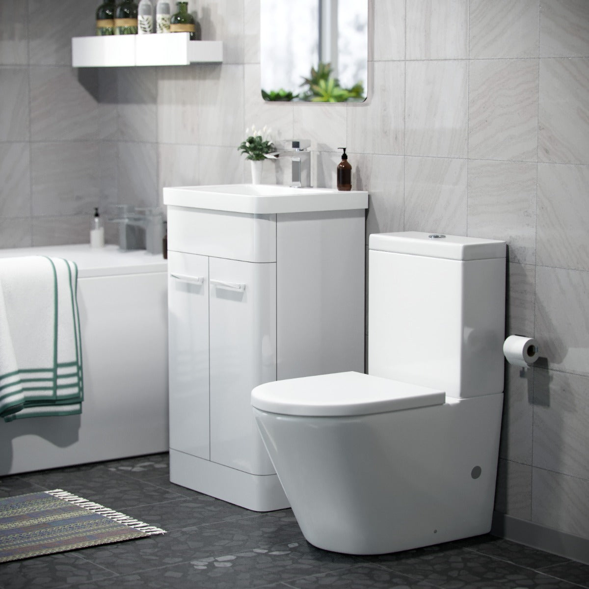 Afern 500mm Basin Vanity Unit & Close Coupled Toilet White