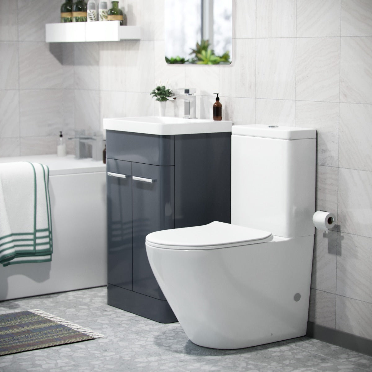 Afern 500mm Freestanding Vanity Unit and Close Coupled Rimless Toilet Anthracite