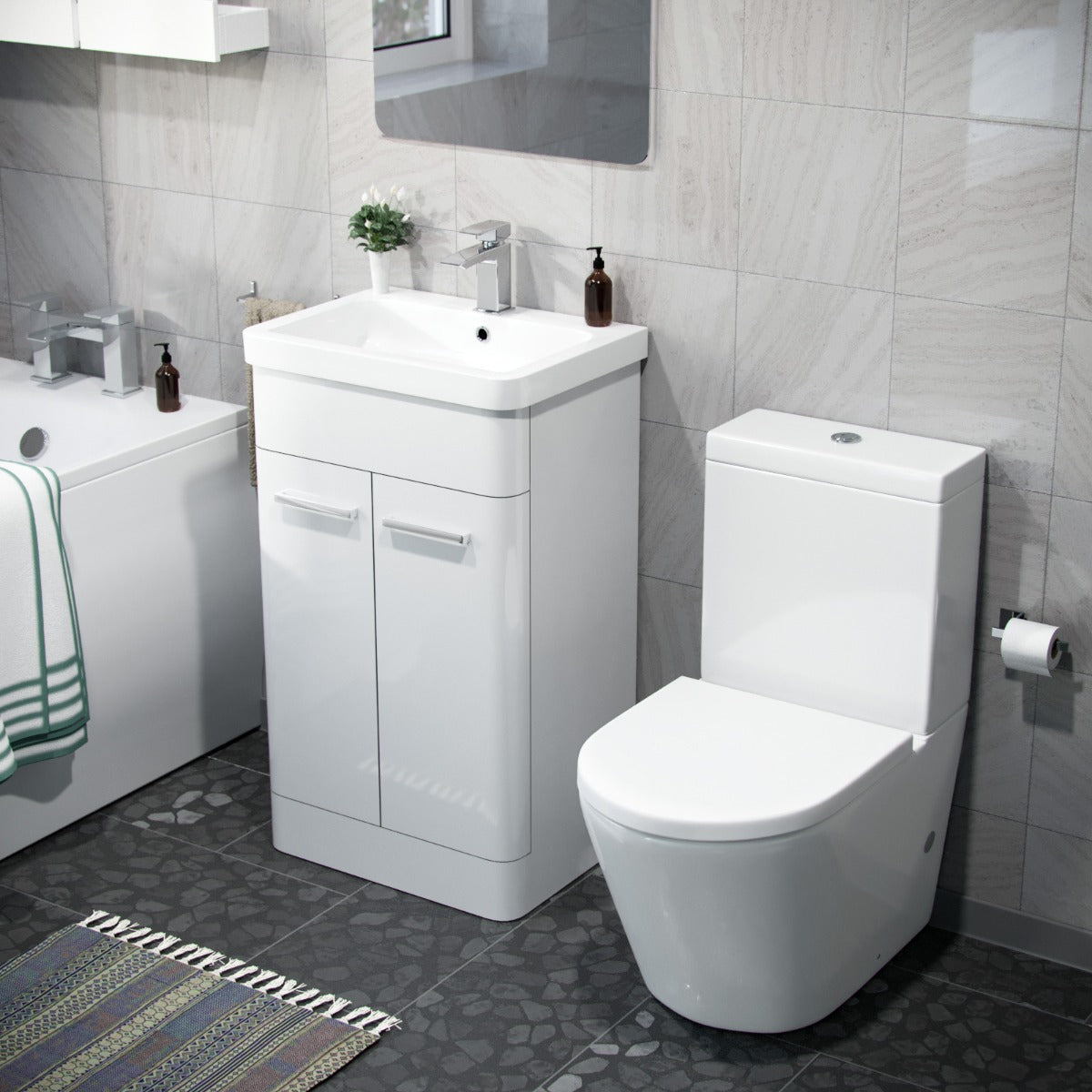 Afern 500mm Basin Vanity Unit & Close Coupled Toilet White