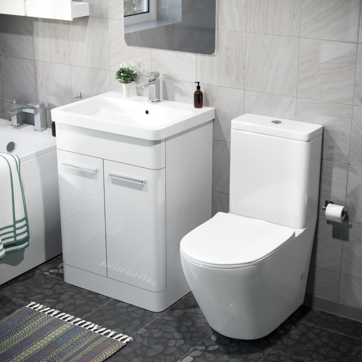 Afern 600mm Freestanding Vanity Unit And Curved Close Coupled Toilet White