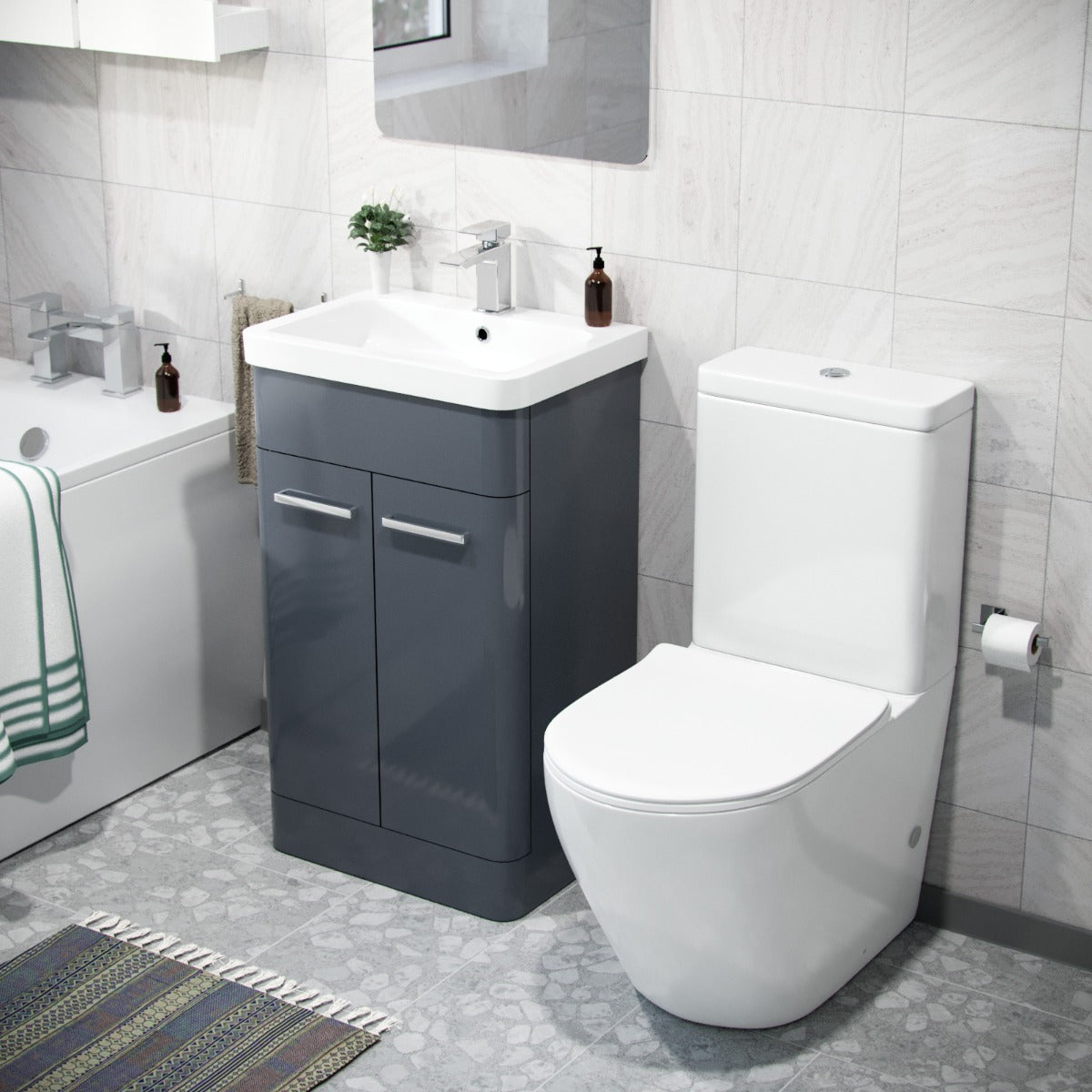 Afern 500mm Freestanding Vanity Unit and Close Coupled Rimless Toilet Anthracite